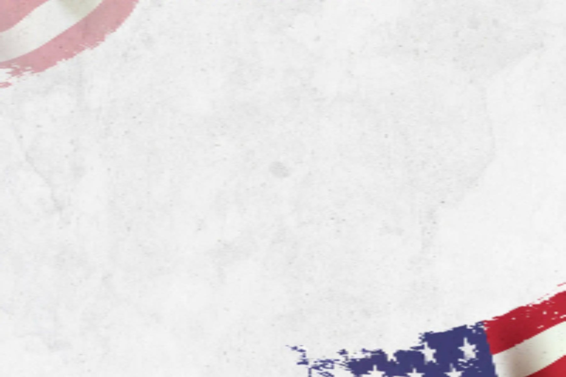 White t-shirt with a red, white, and blue graphic design on a white background